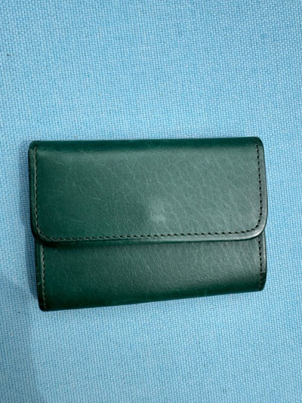 Auth Vintage Coach Bottle Green Water Buffalo Leather Snap Card Case Wallet